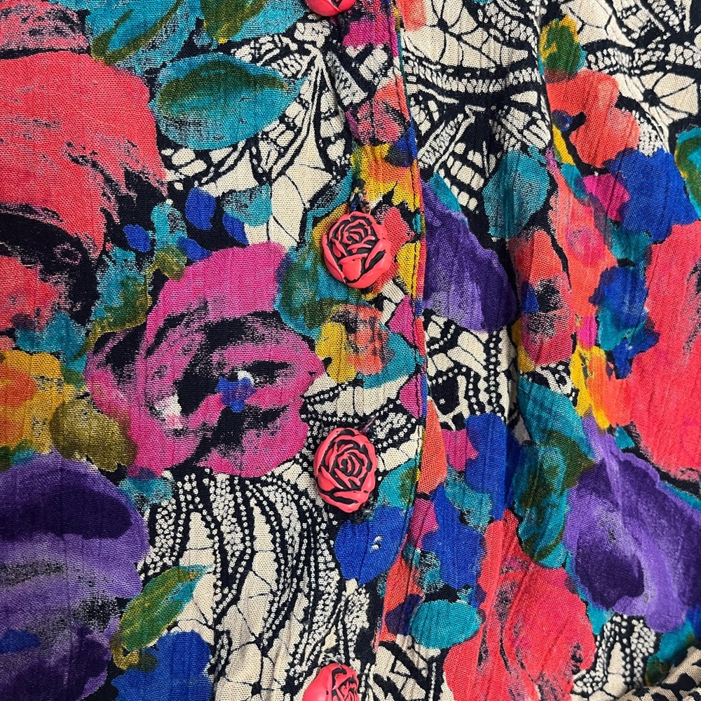 Vintage Carole Little Floral Tie Front Blouse XS/SM - Picture 4 of 6